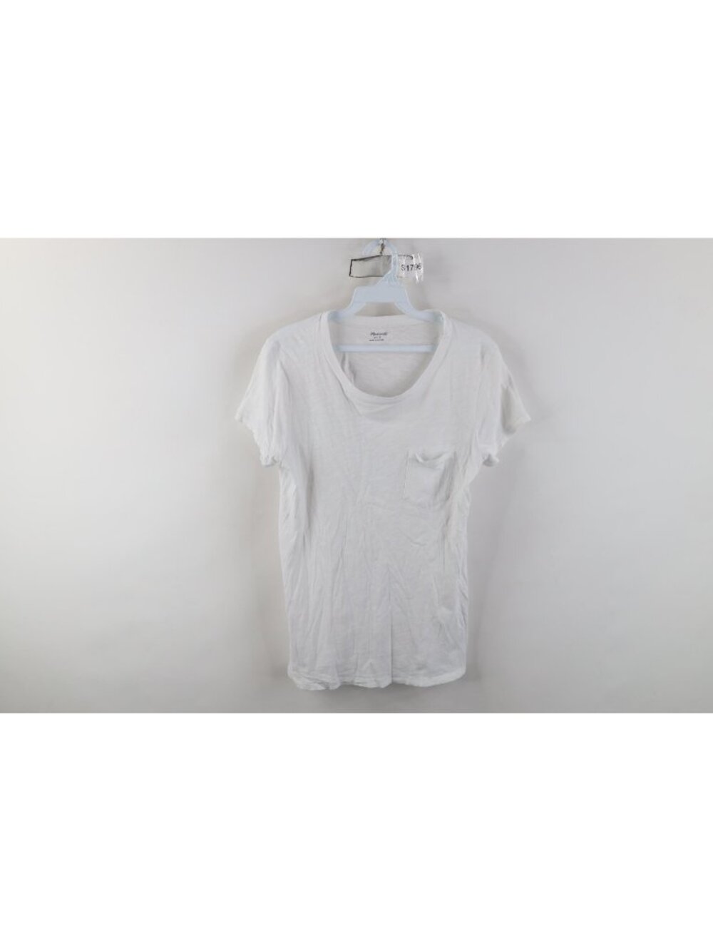 Madewell Womens Small Distressed Jersey Knit Crewneck Pocket T-Shirt White